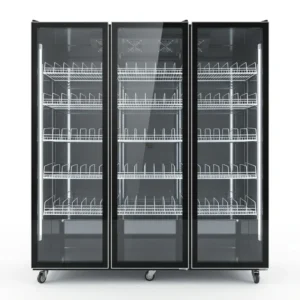 Luxury Triple Glass Door Commercial Wine Cooler With Led Light Adjustable Wire Racks Mobile Casters for Bar Hotel Drink Display