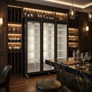 Luxury Triple Glass Door Commercial Wine Cooler With Led Light Adjustable Wire Racks Mobile Casters for Bar Hotel Drink Display - Image 3